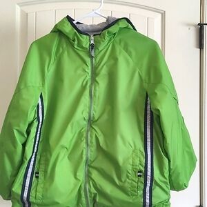 Copper Reversible Rain Hoodie Jacket Size 14 Girls Neon Green and Grey
